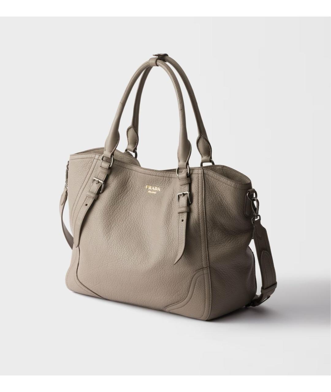 PRADA Серая кожаная сумка тоут, фото 3
