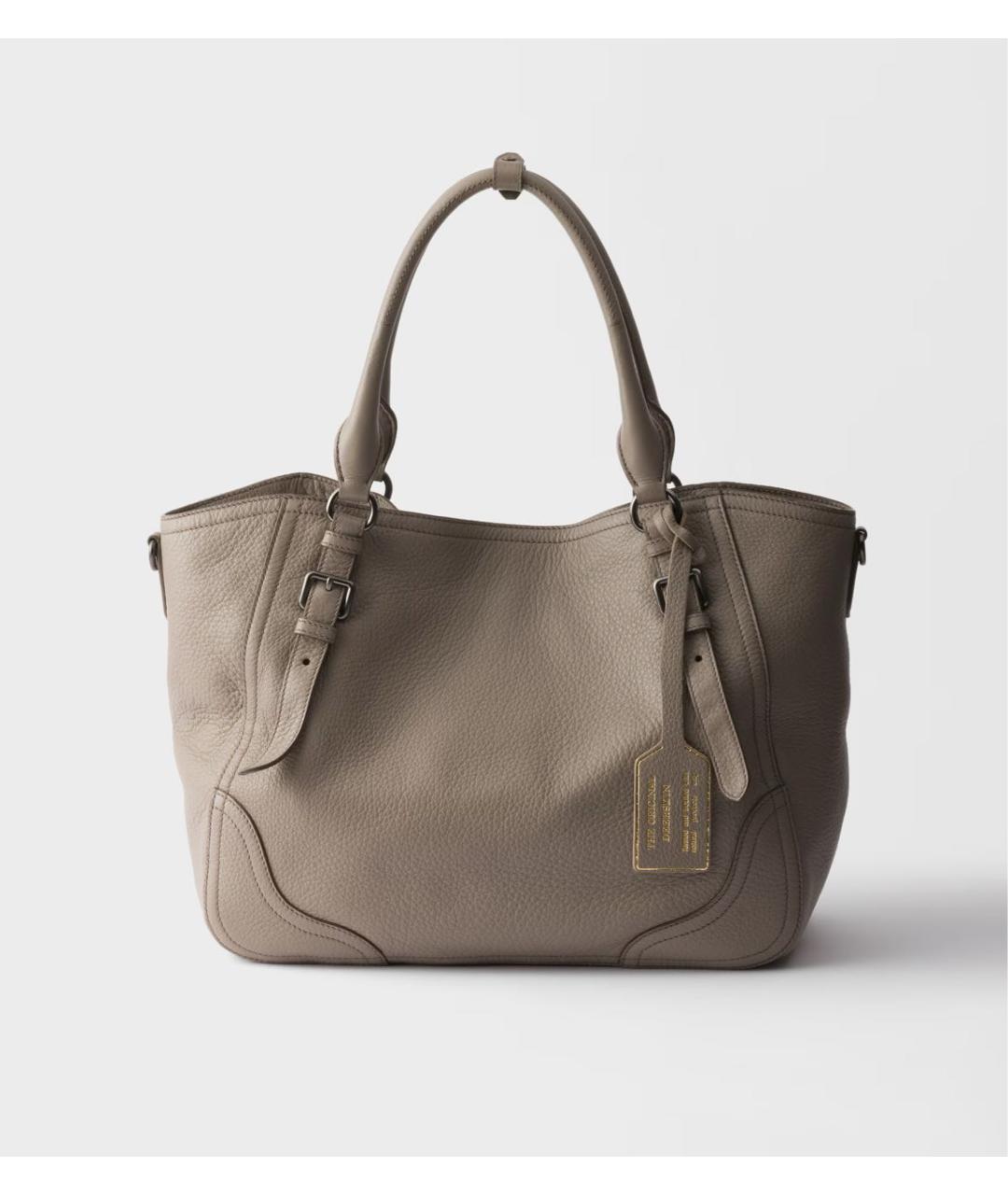 PRADA Серая кожаная сумка тоут, фото 4