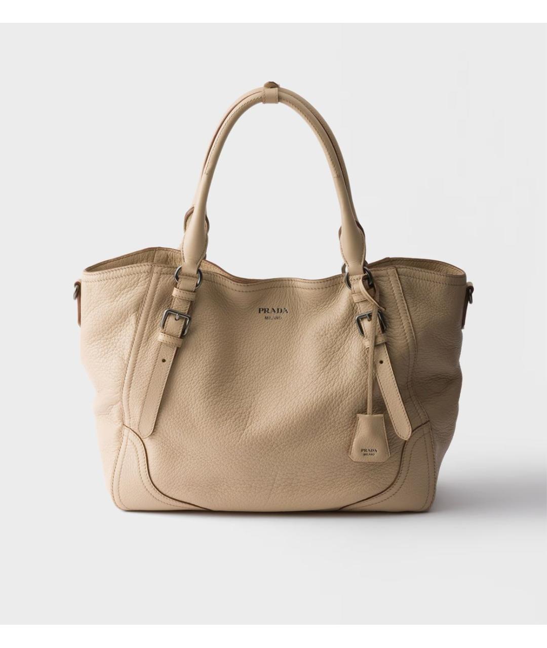 PRADA Бежевая кожаная сумка тоут, фото 6