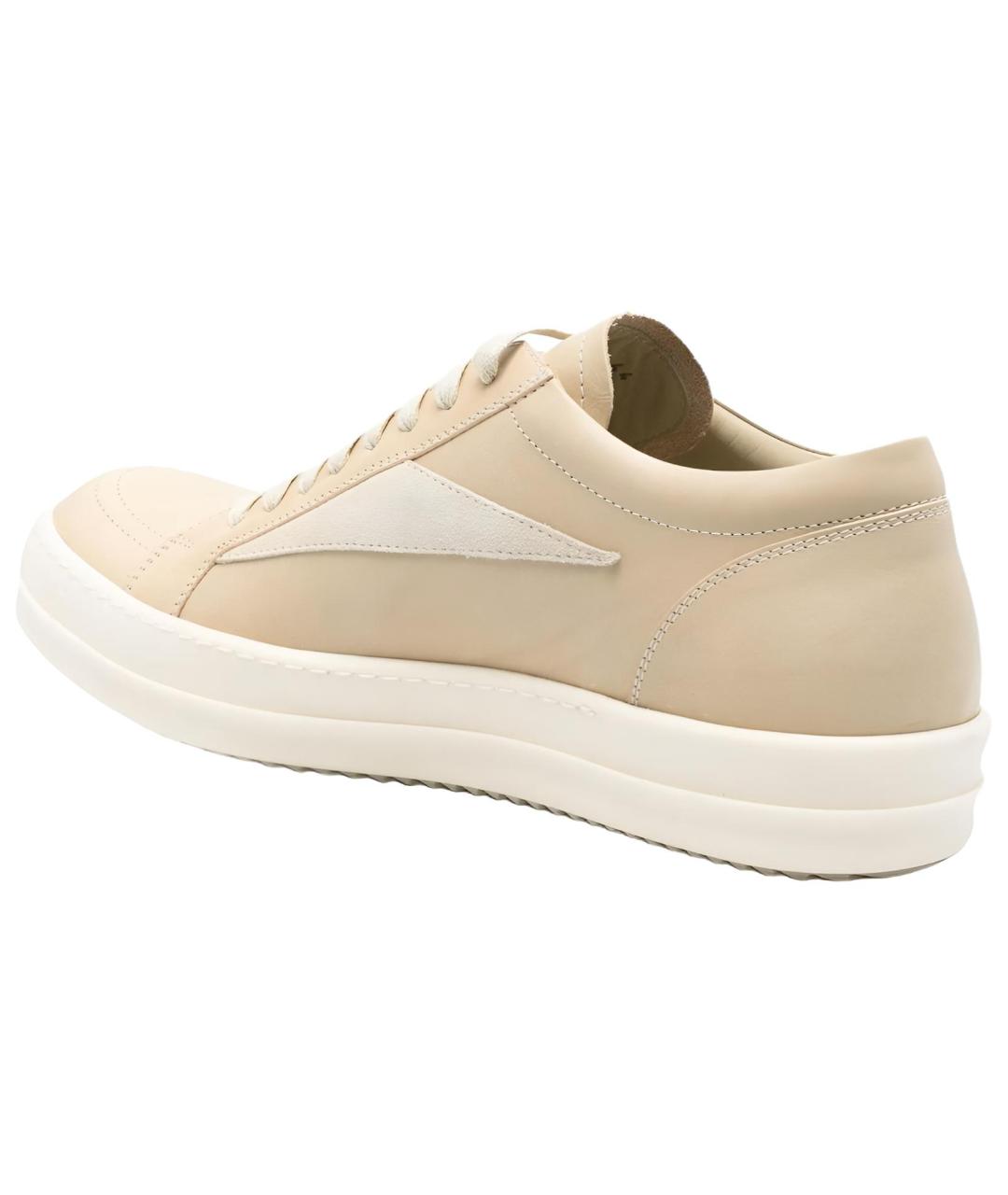 RICK OWENS Бежевые кожаные низкие кроссовки / кеды, фото 4