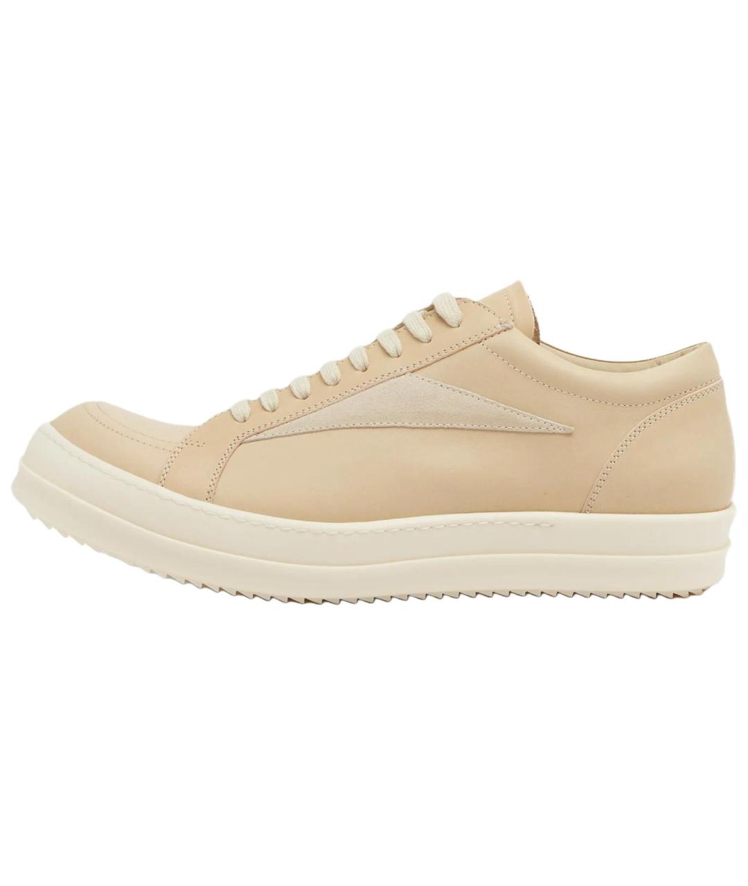 RICK OWENS Бежевые кожаные низкие кроссовки / кеды, фото 2