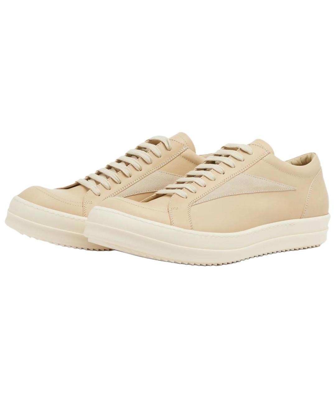 RICK OWENS Бежевые кожаные низкие кроссовки / кеды, фото 3