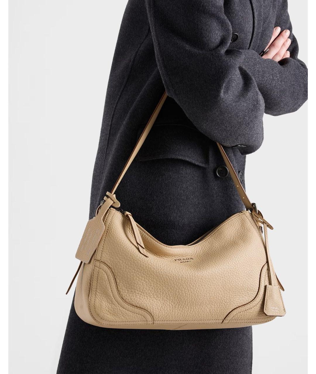 PRADA Бежевая кожаная сумка через плечо, фото 5