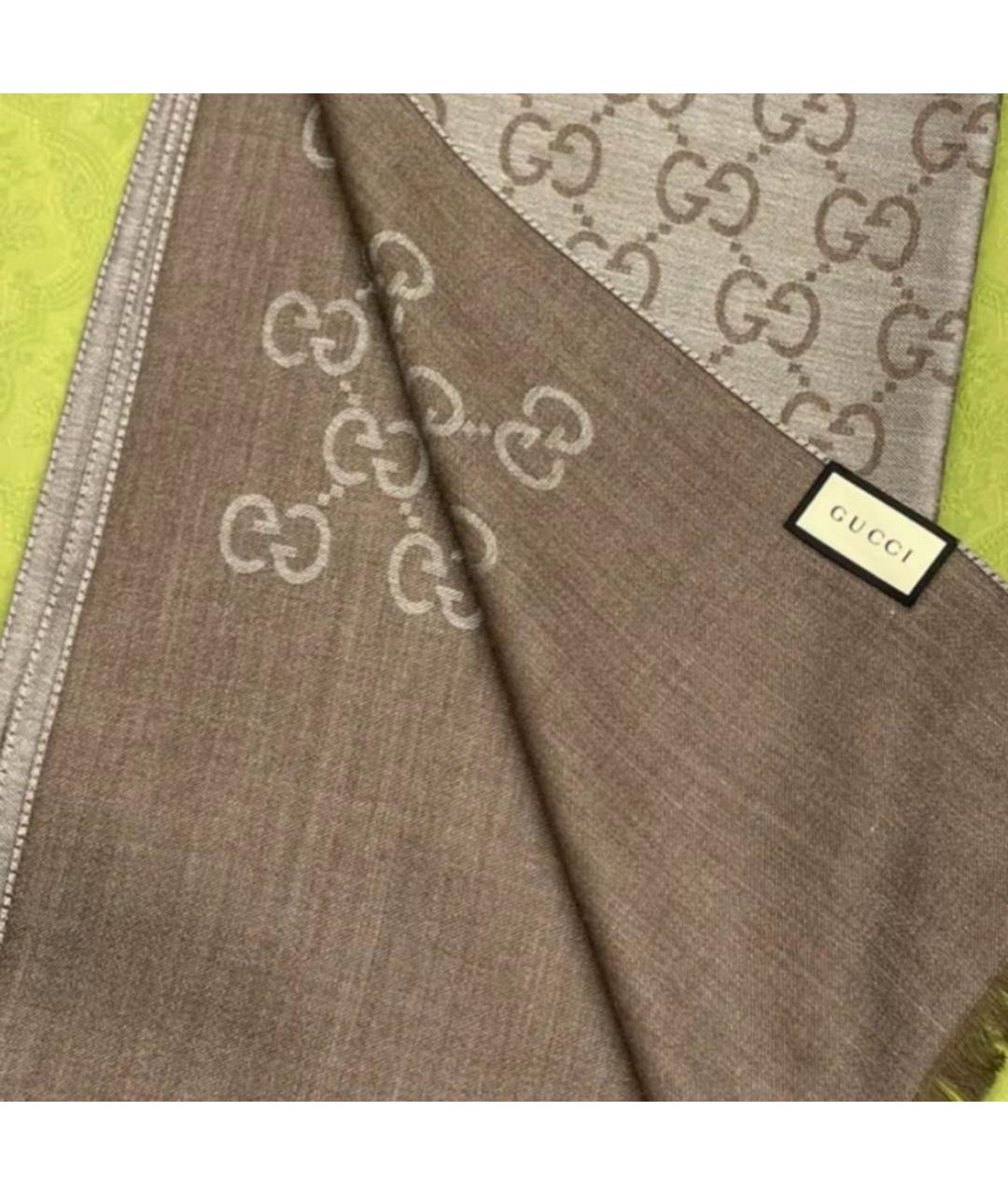 GUCCI Серый шерстяной шарф, фото 4