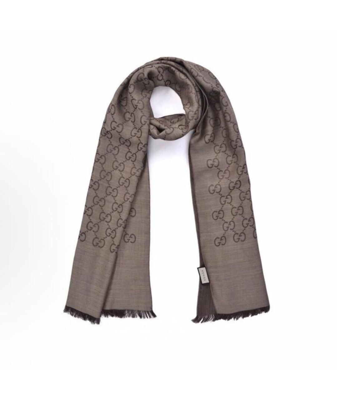 GUCCI Серый шерстяной шарф, фото 5