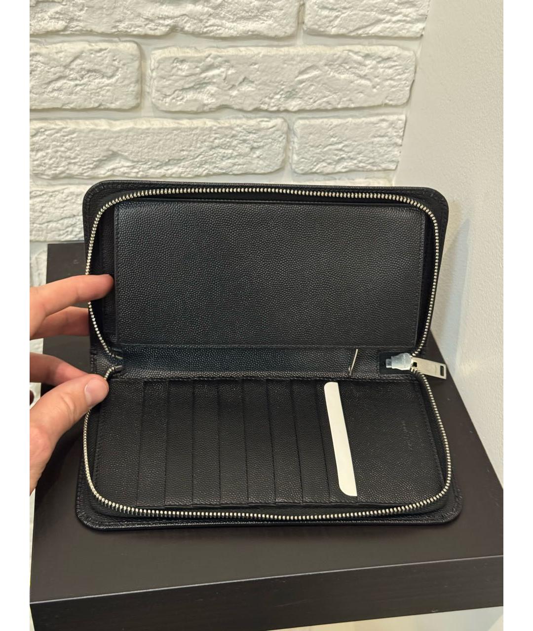 SAINT LAURENT Черный кожаный кошелек, фото 4