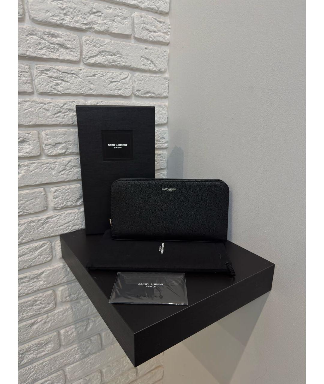 SAINT LAURENT Черный кожаный кошелек, фото 2