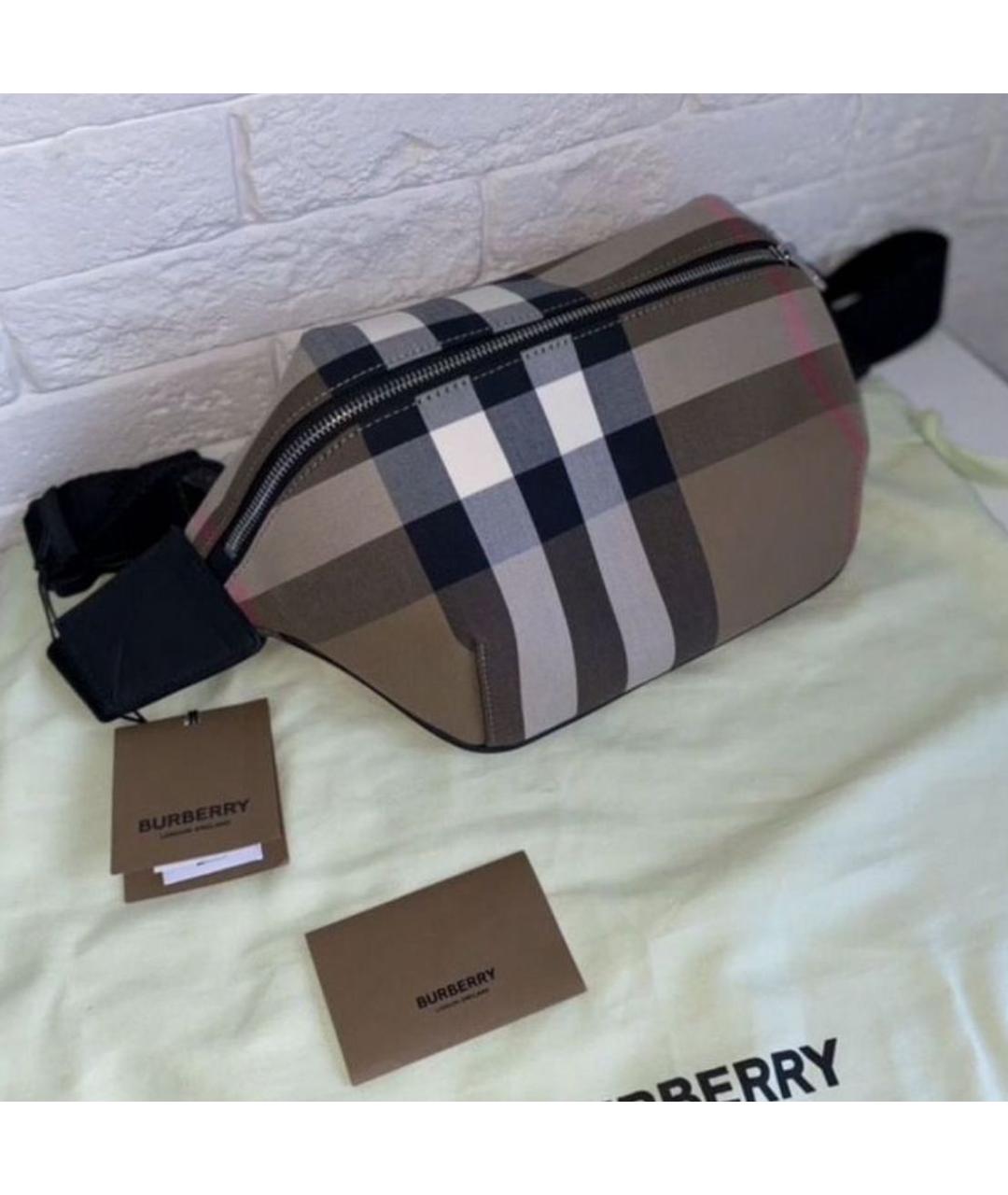 BURBERRY Бежевая тканевая поясная сумка, фото 4