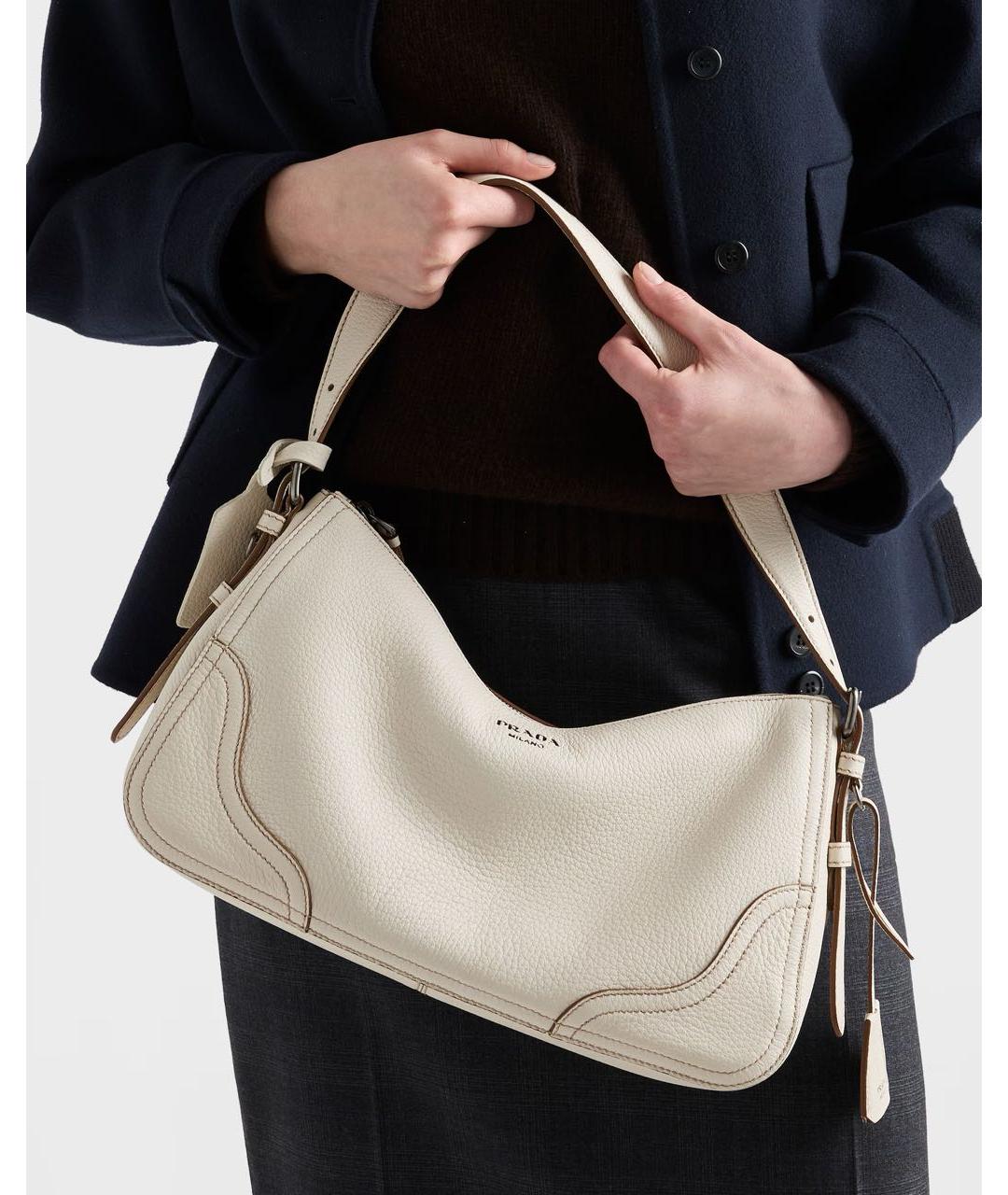 PRADA Белая кожаная сумка через плечо, фото 5