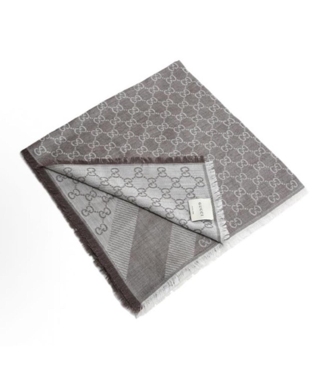 GUCCI Серый шерстяной шарф, фото 3