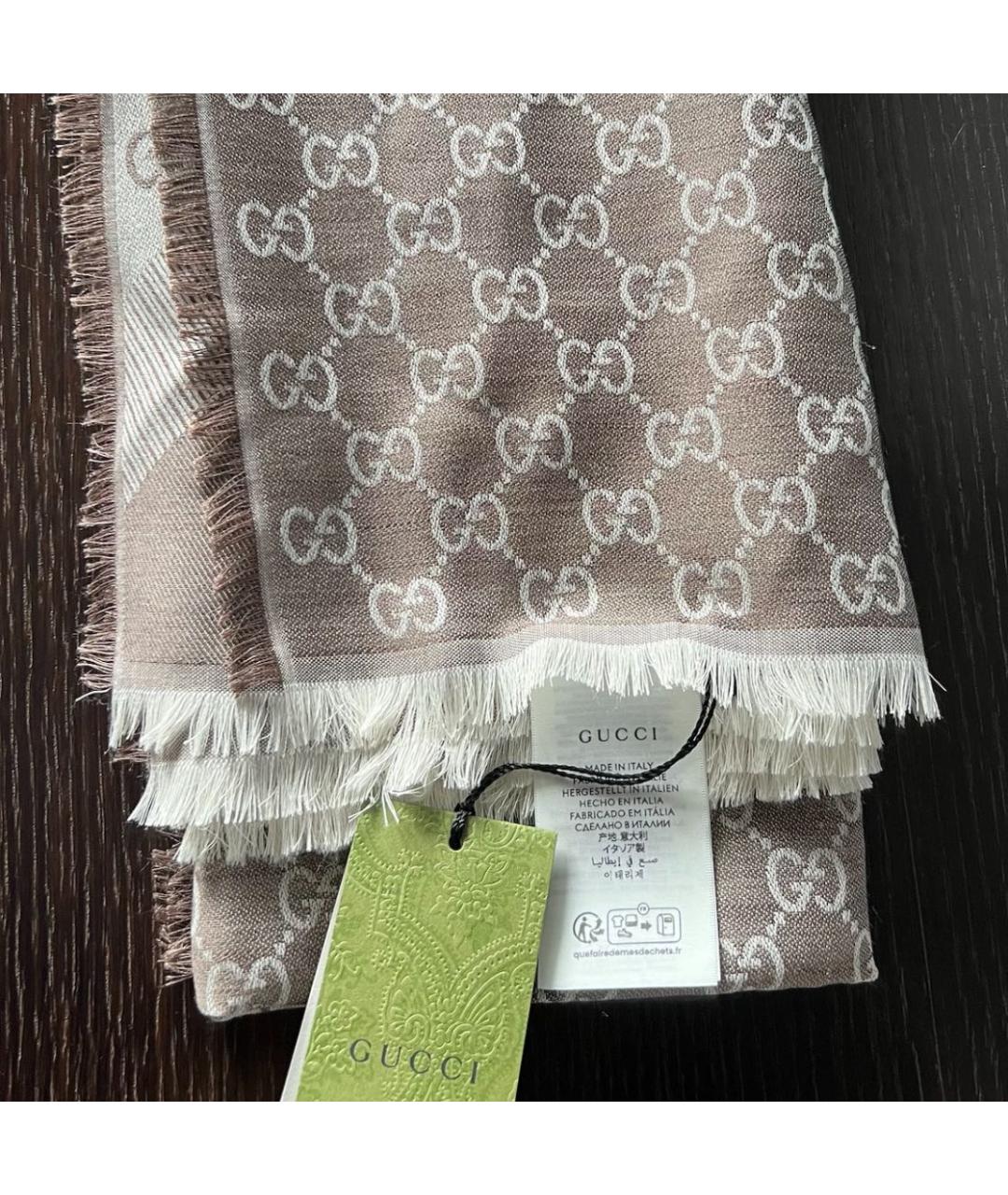 GUCCI Серый шерстяной шарф, фото 2