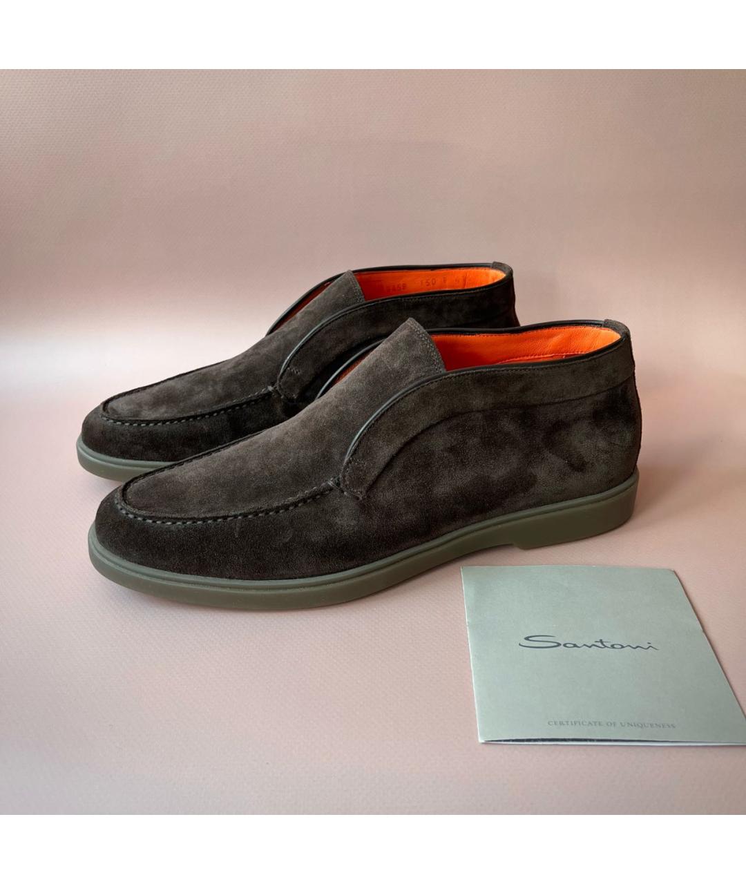 SANTONI Коричневые замшевые ботинки, фото 8