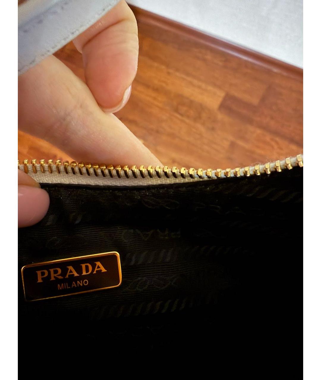 PRADA Белая кожаная сумка с короткими ручками, фото 5