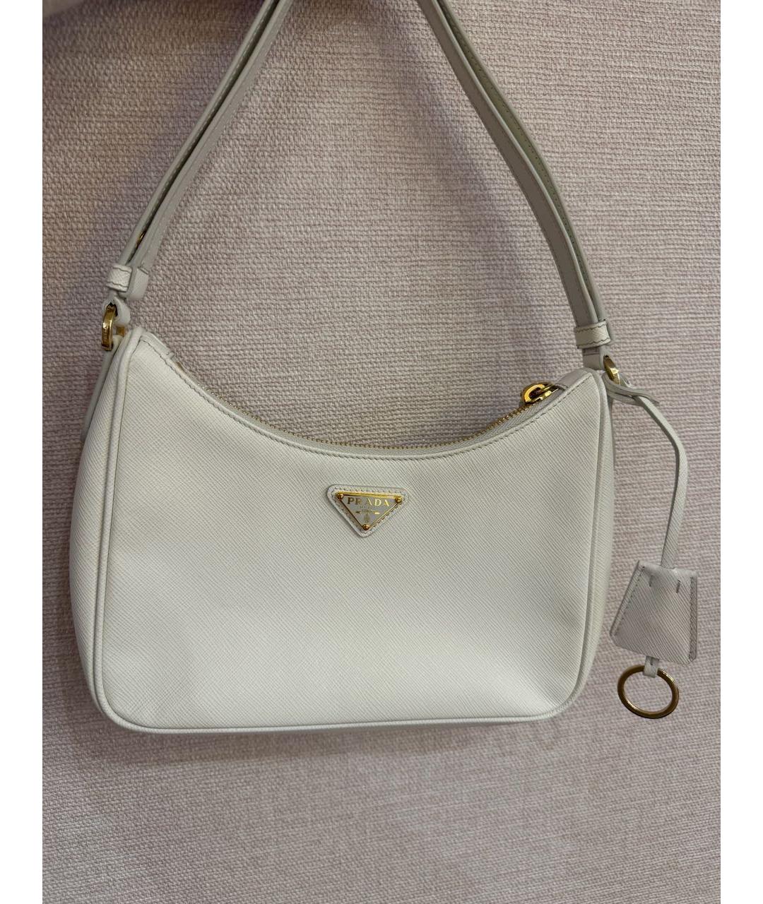 PRADA Белая кожаная сумка с короткими ручками, фото 2