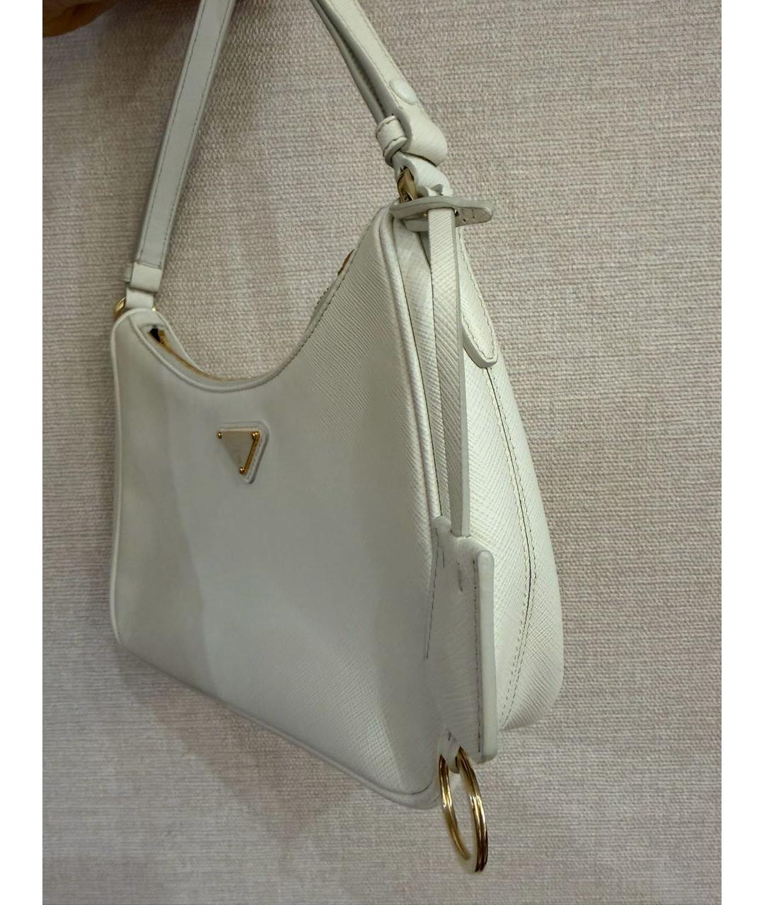 PRADA Белая кожаная сумка с короткими ручками, фото 3