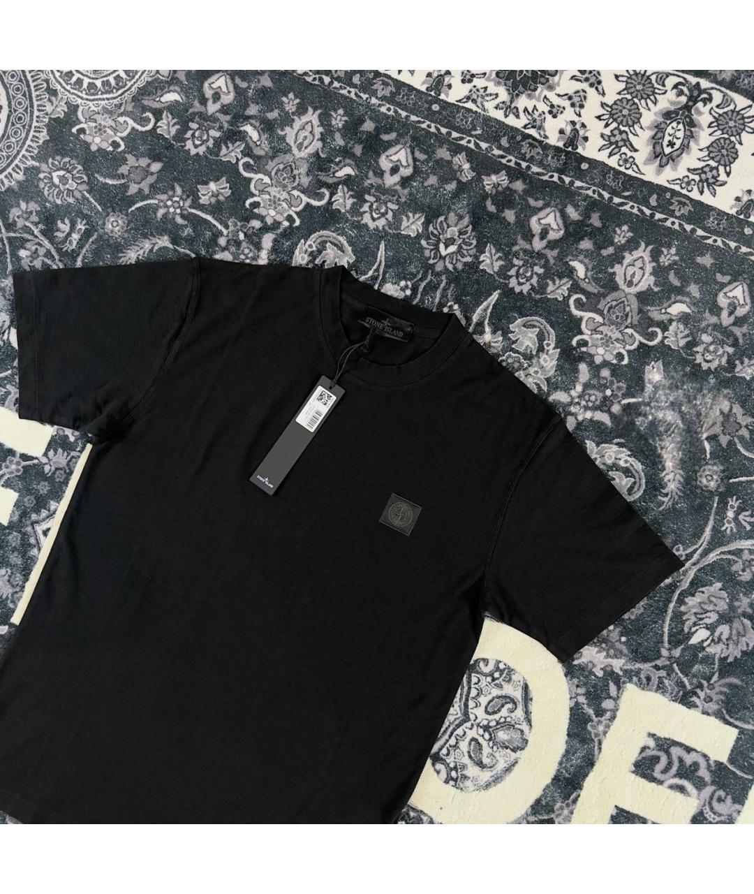 STONE ISLAND Черная хлопковая футболка, фото 2