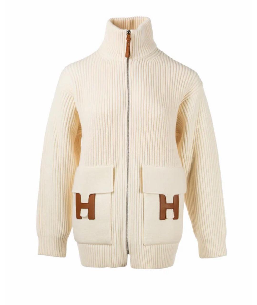 HERMES Бежевый шерстяной кардиган, фото 7