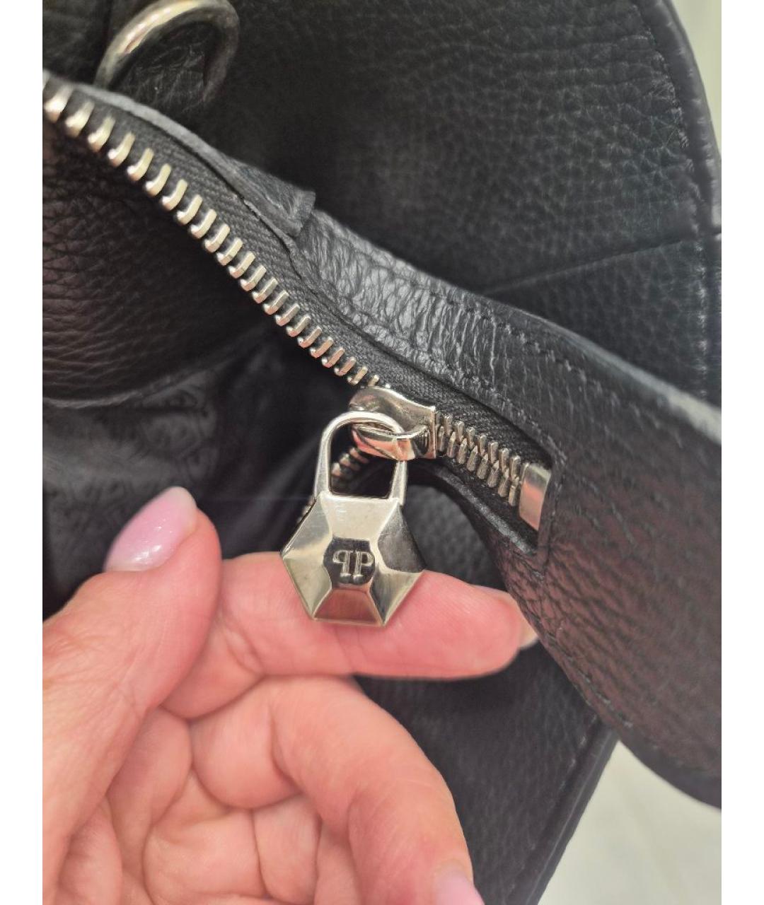 PHILIPP PLEIN Черная кожаная сумка тоут, фото 5