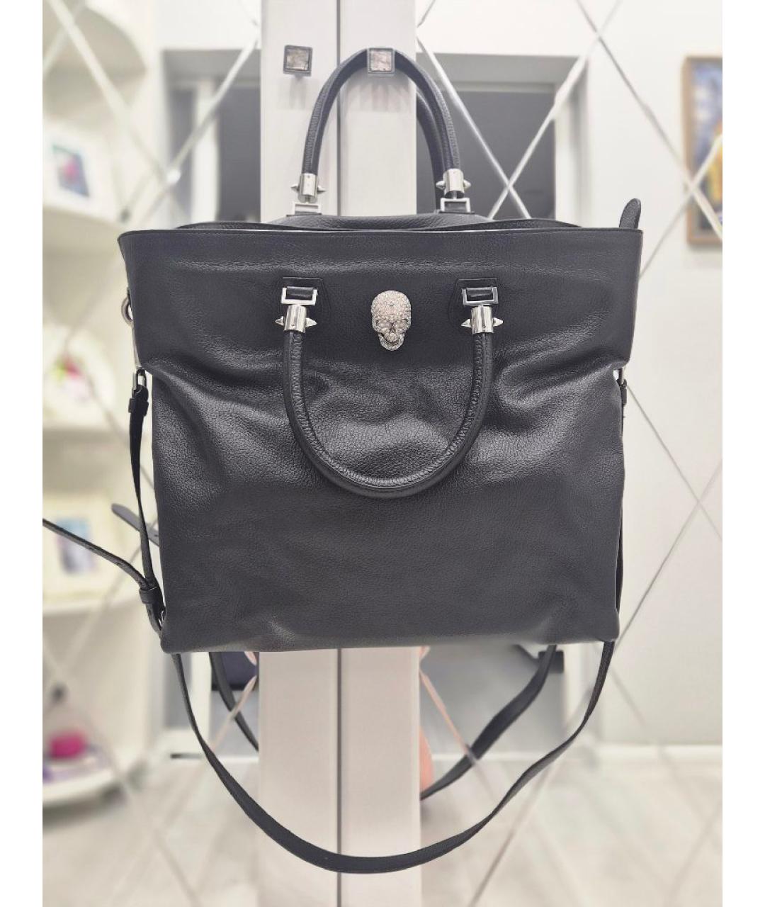PHILIPP PLEIN Черная кожаная сумка тоут, фото 6