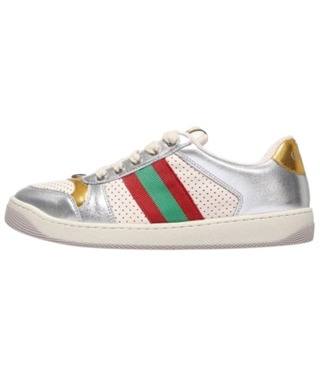 GUCCI Серебряные кожаные кеды, фото 2