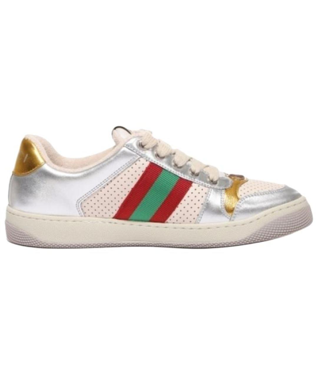 GUCCI Серебряные кожаные кеды, фото 7