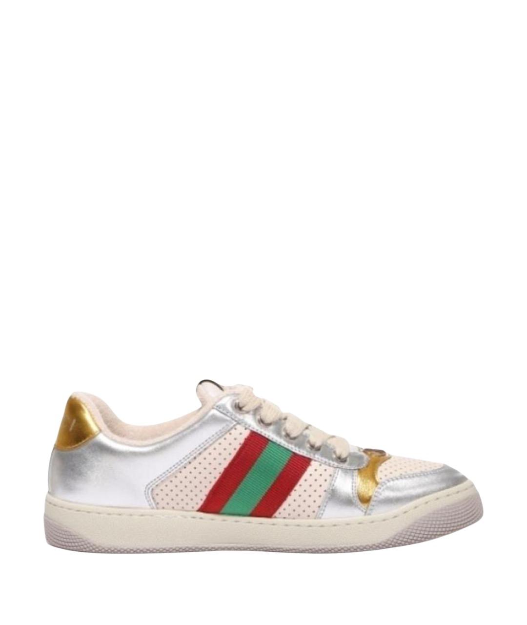 GUCCI Серебряные кожаные кеды, фото 1