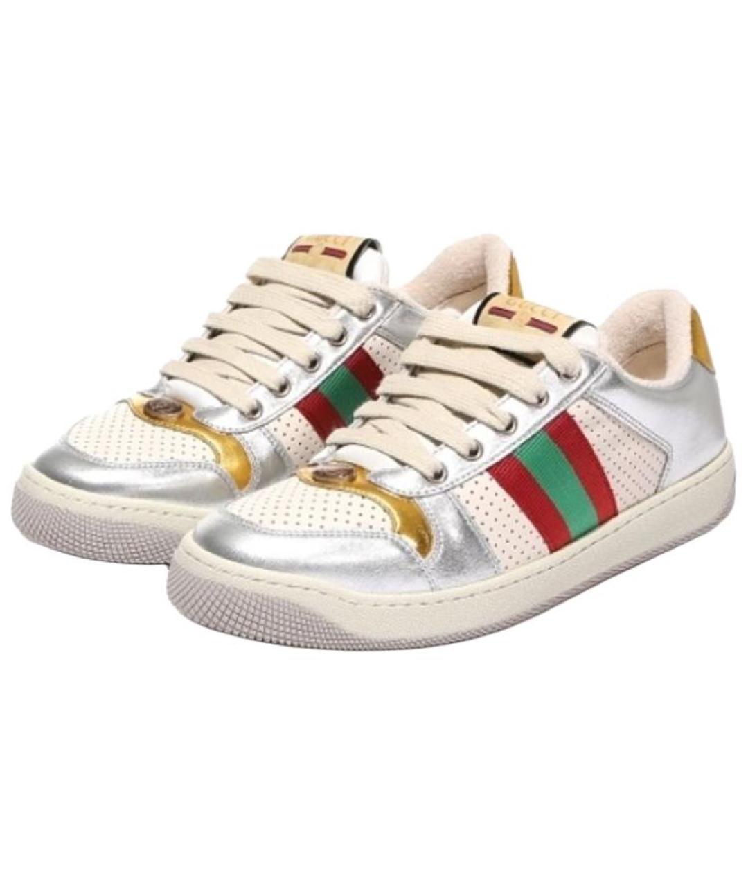 GUCCI Серебряные кожаные кеды, фото 3