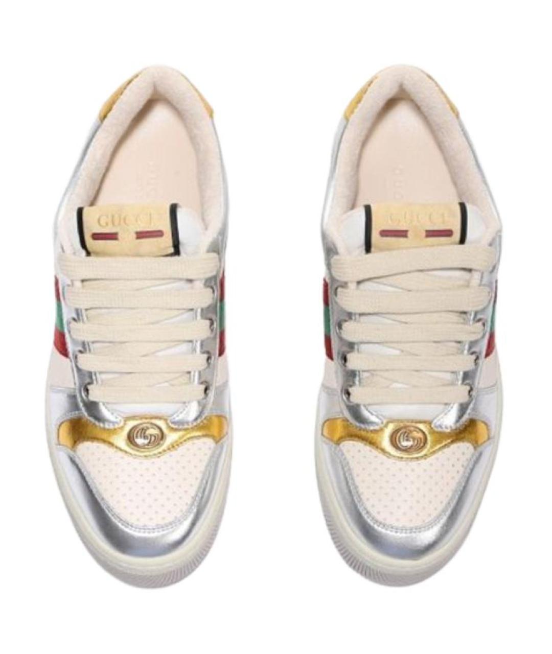 GUCCI Серебряные кожаные кеды, фото 5
