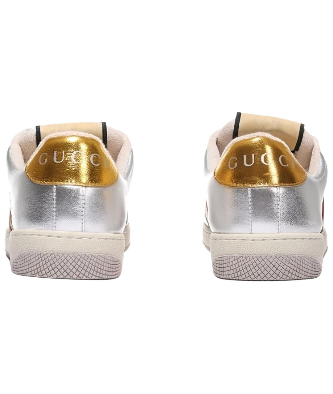 GUCCI Серебряные кожаные кеды, фото 4