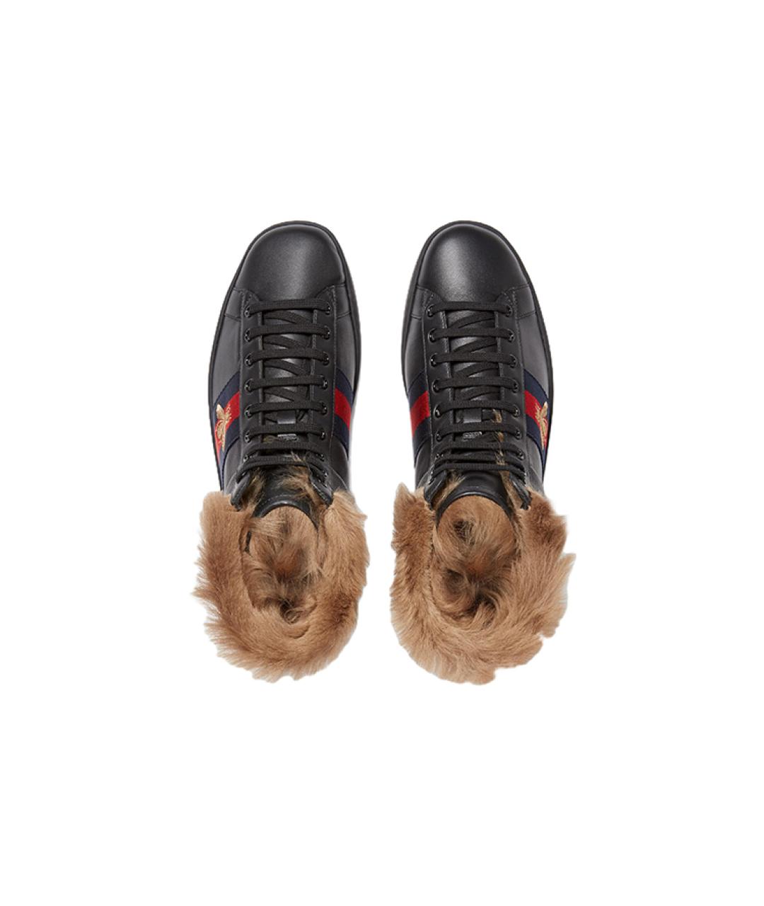 GUCCI Черные кожаные низкие кроссовки / кеды, фото 3