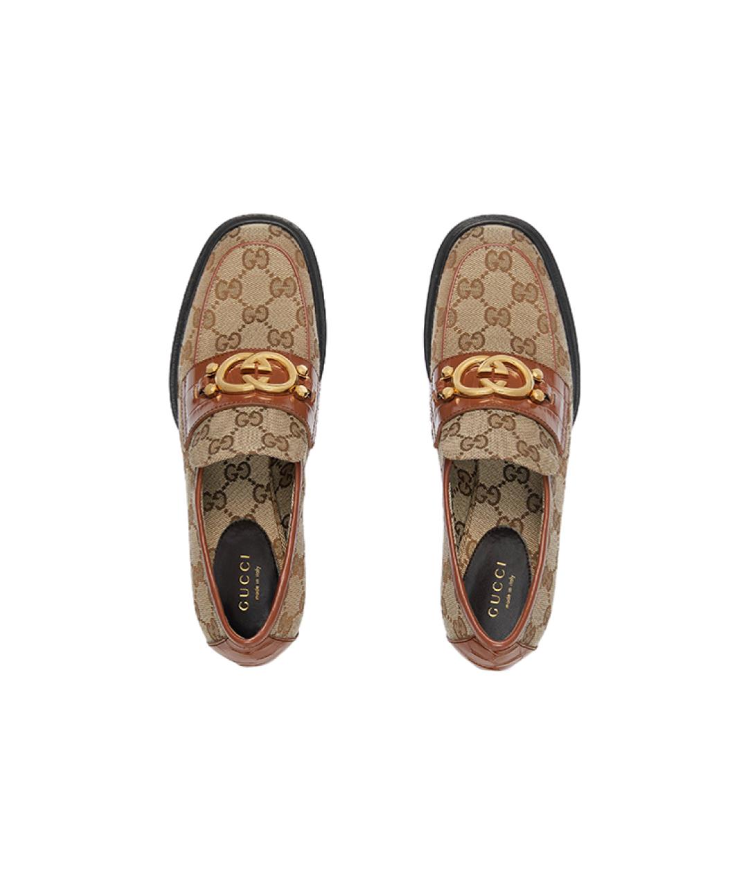 GUCCI Коричневые текстильные туфли, фото 4