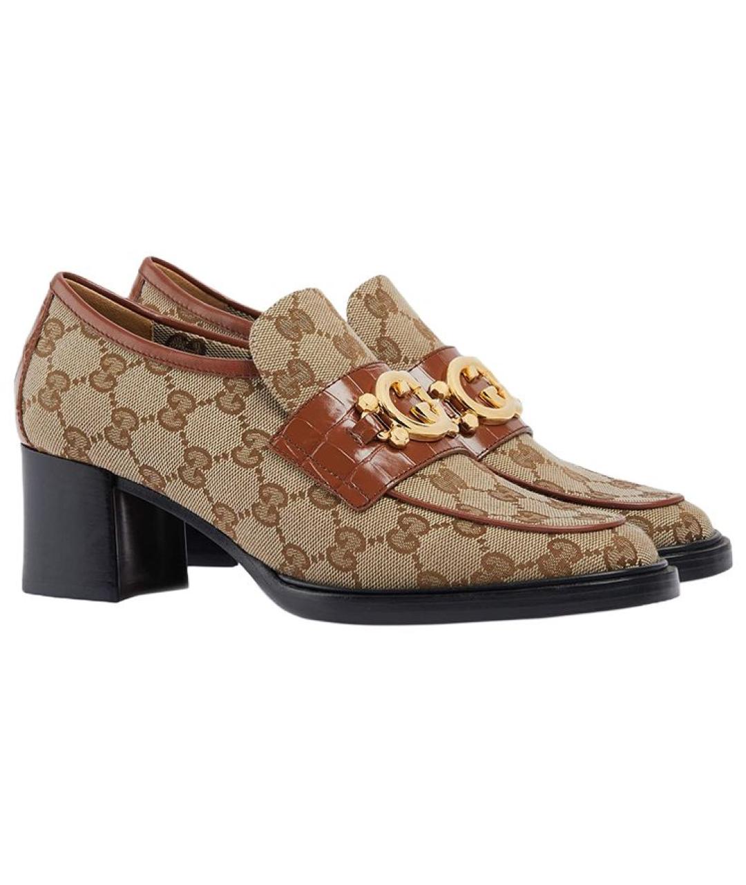 GUCCI Коричневые текстильные туфли, фото 3