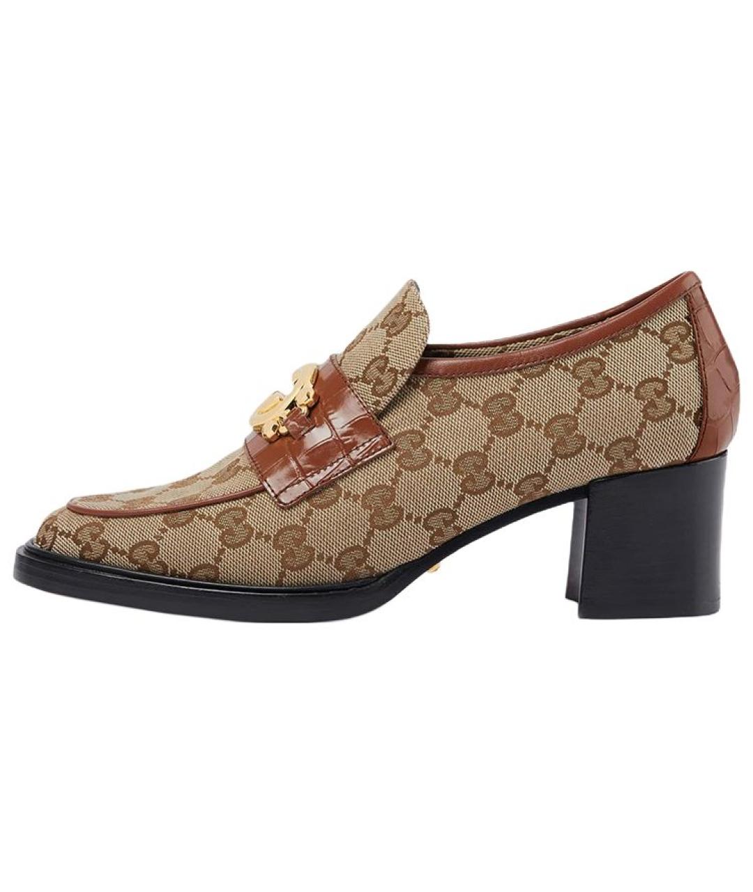 GUCCI Коричневые текстильные туфли, фото 2