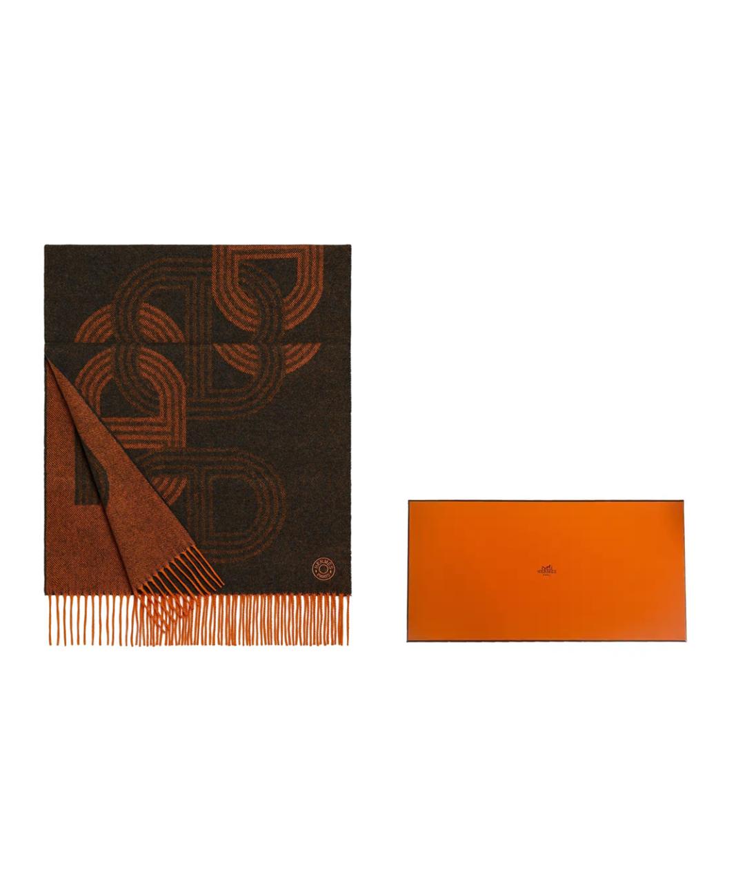 HERMES Оранжевый кашемировый шарф, фото 3