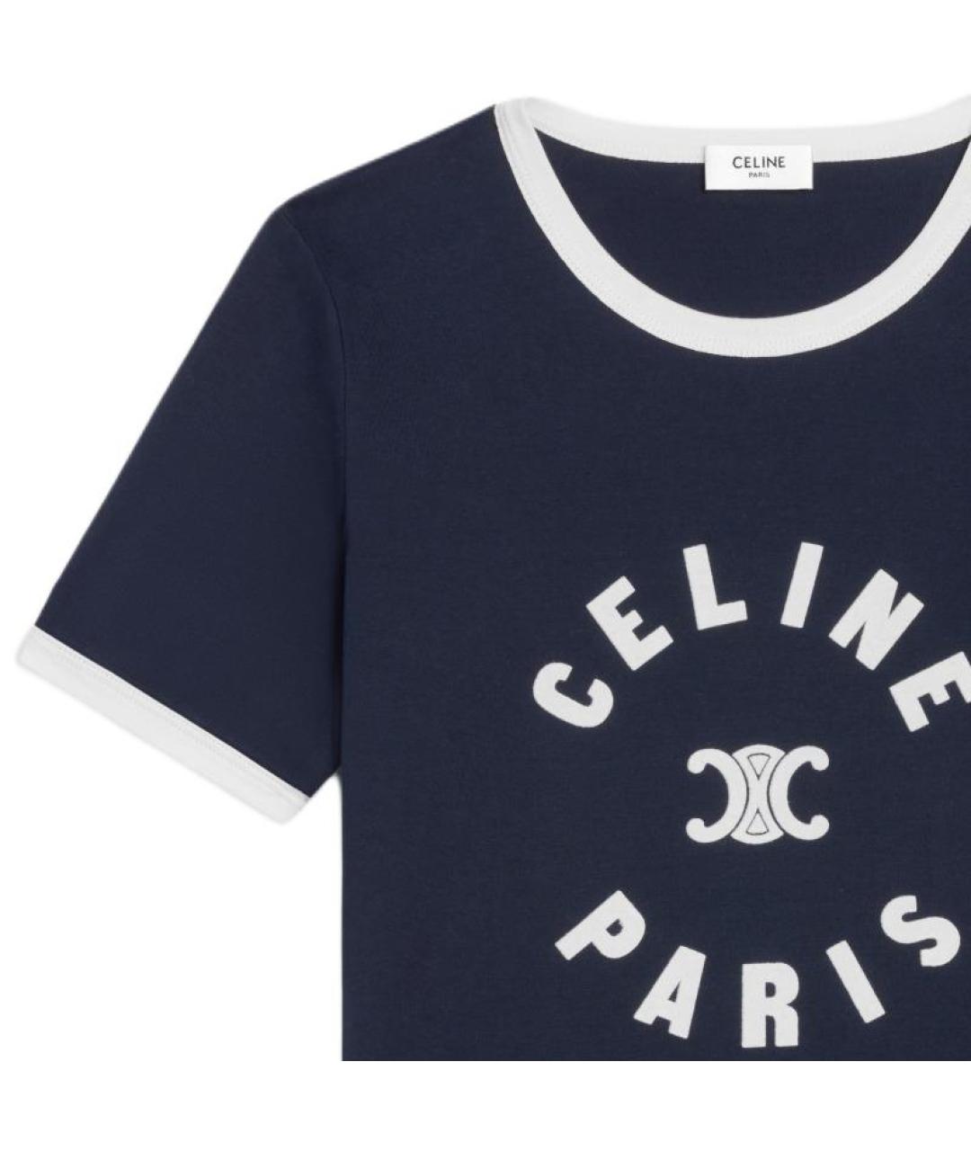 CELINE Темно-синяя хлопковая футболка, фото 6