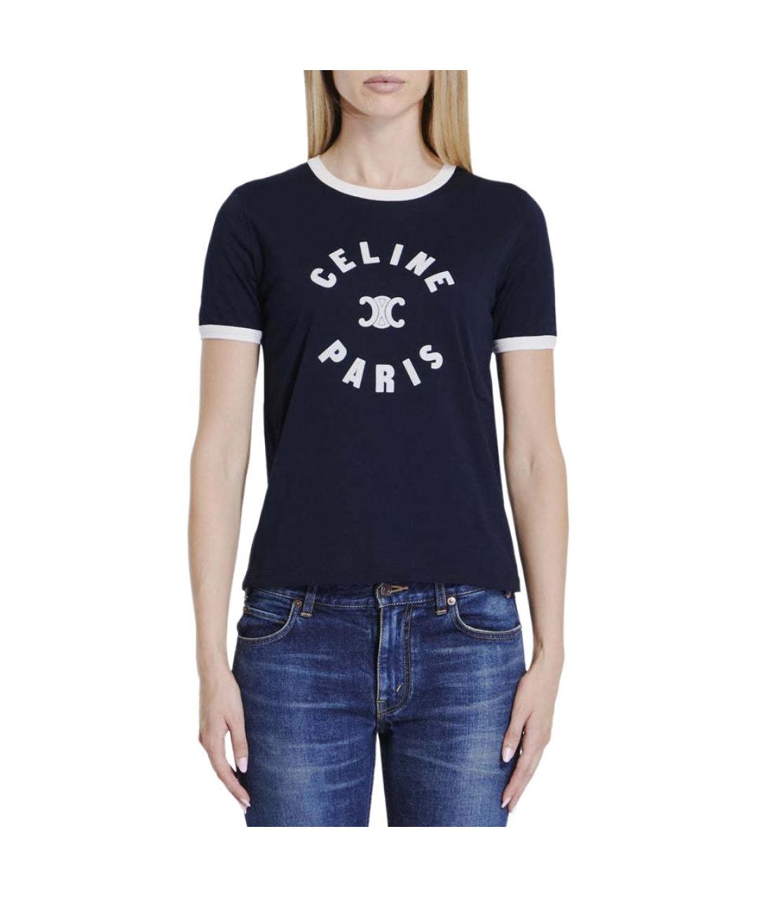 CELINE Темно-синяя хлопковая футболка, фото 3