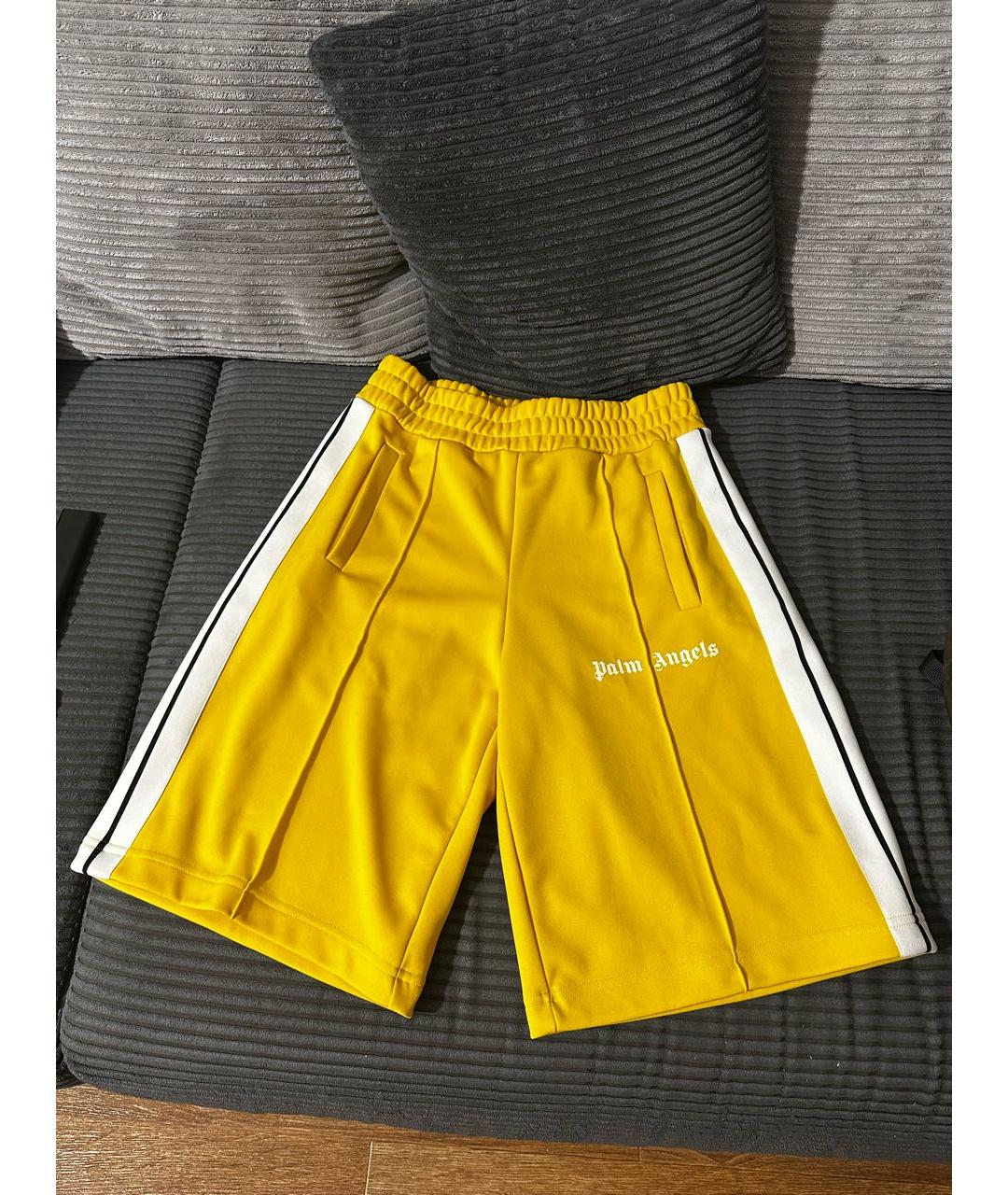 PALM ANGELS Желтые хлопко-эластановые шорты, фото 5