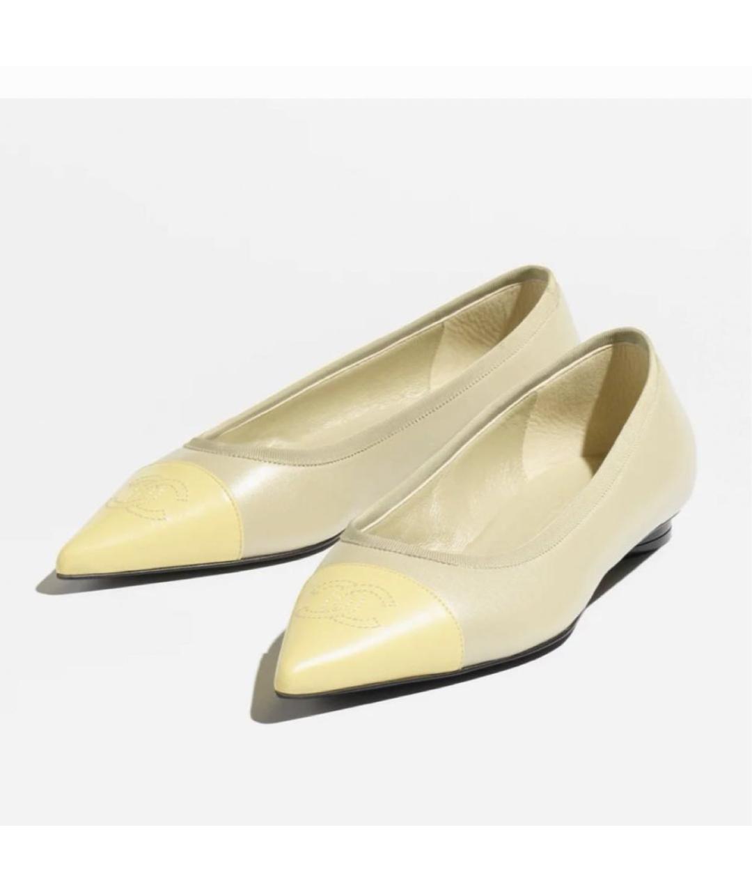 CHANEL Бежевые кожаные балетки, фото 2