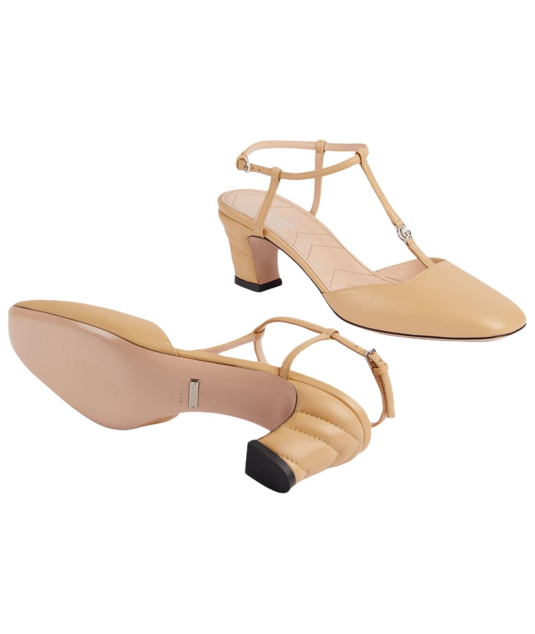 GUCCI Бежевые кожаные туфли, фото 5