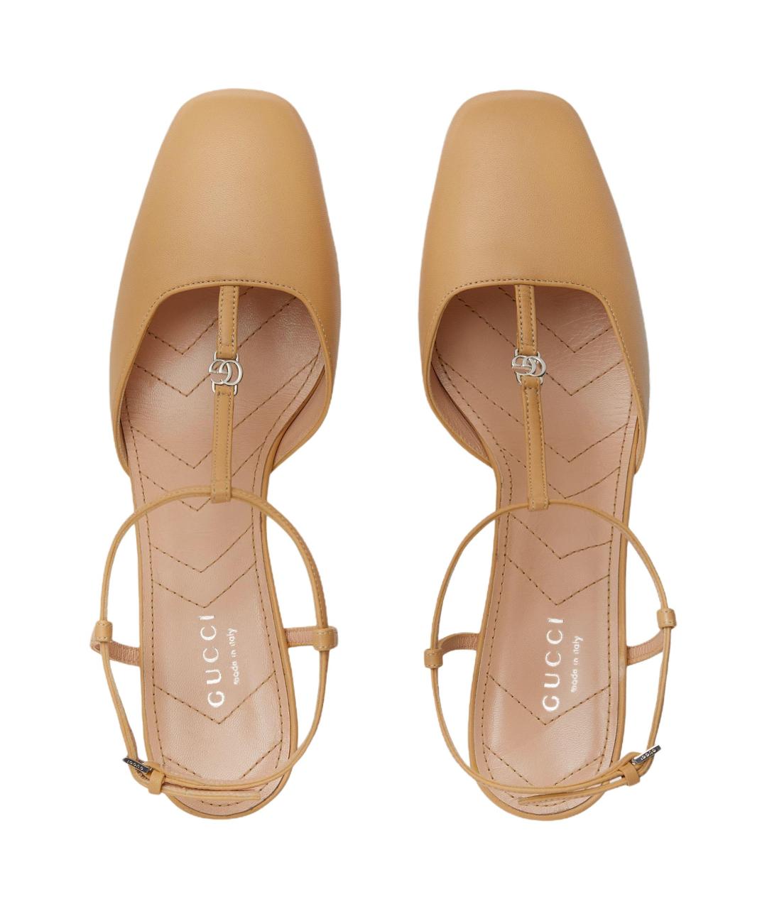 GUCCI Бежевые кожаные туфли, фото 3