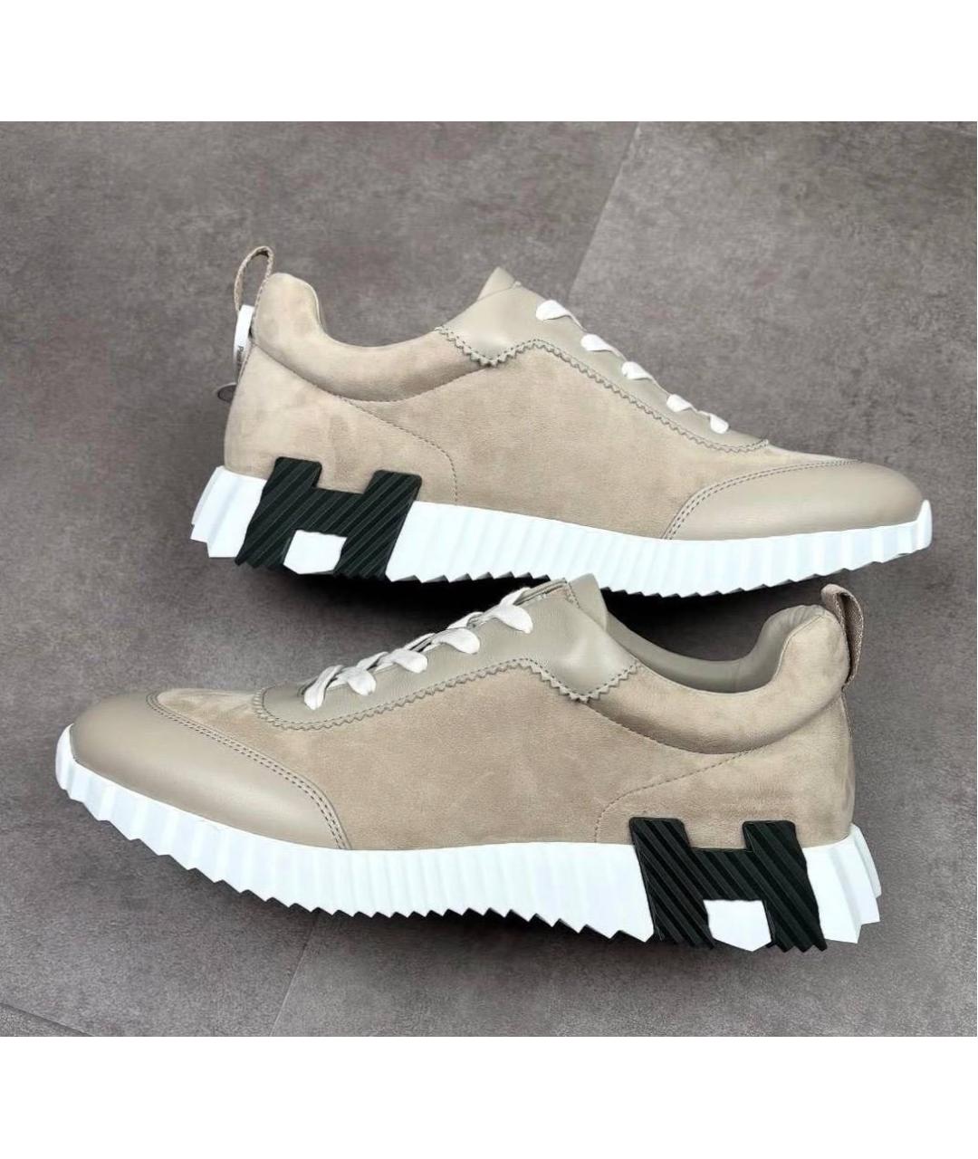 HERMES Бежевые замшевые низкие кроссовки / кеды, фото 7