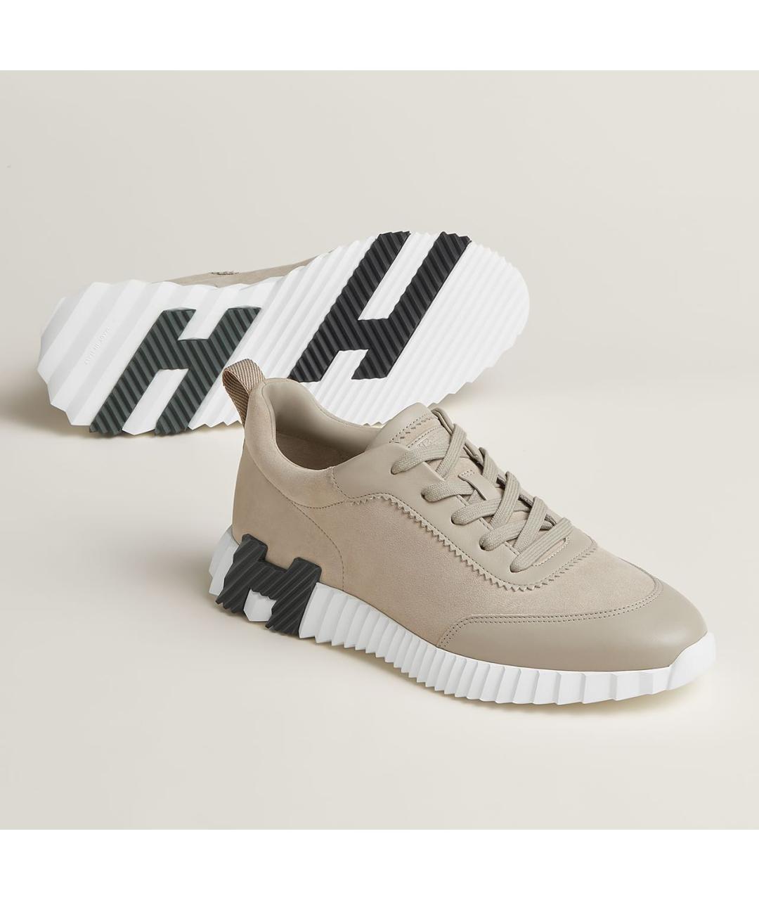 HERMES Бежевые замшевые низкие кроссовки / кеды, фото 2