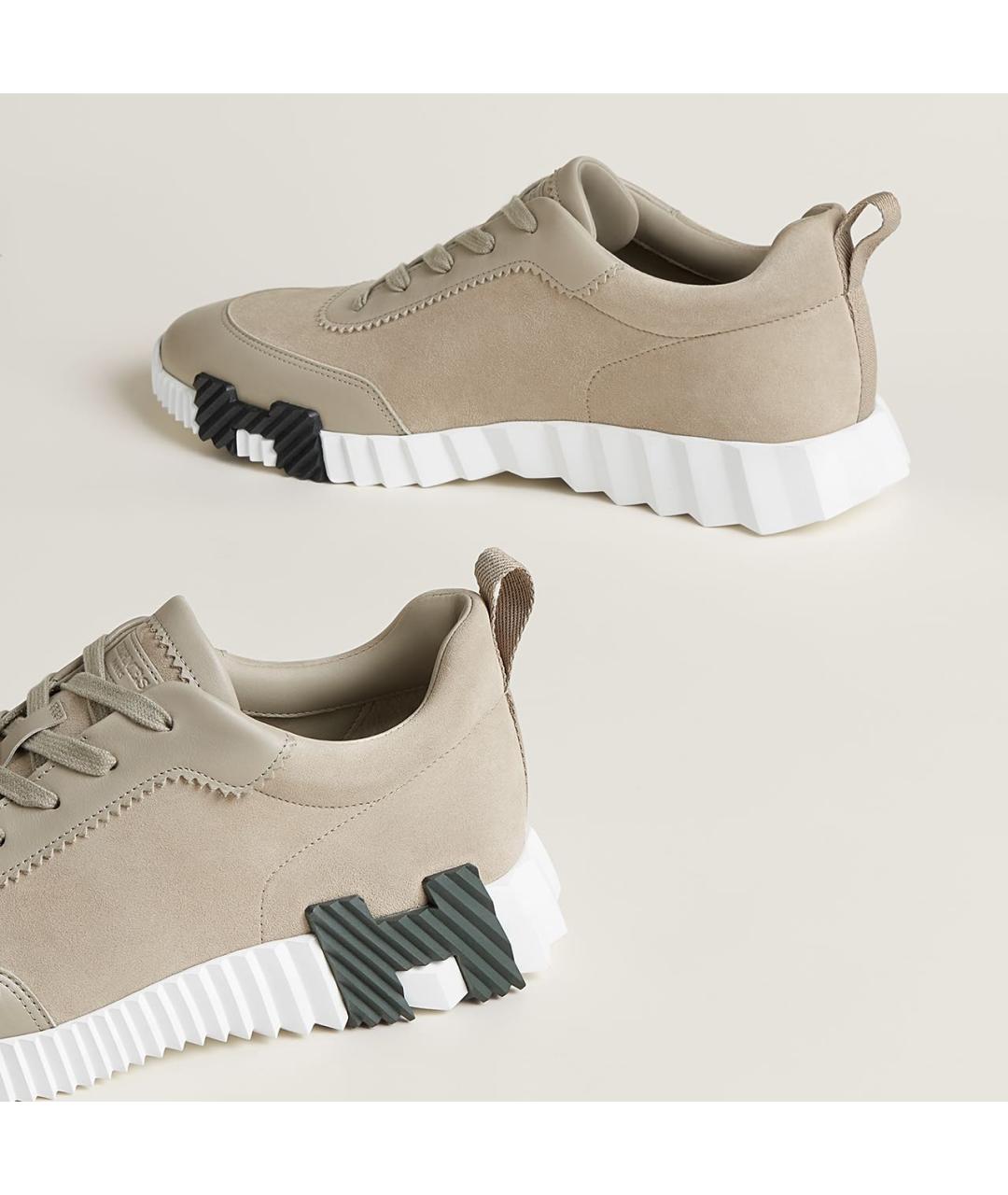 HERMES Бежевые замшевые низкие кроссовки / кеды, фото 5