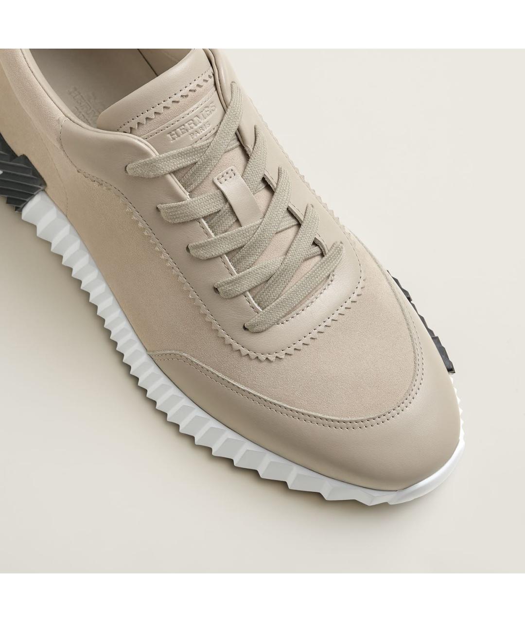 HERMES Бежевые замшевые низкие кроссовки / кеды, фото 6