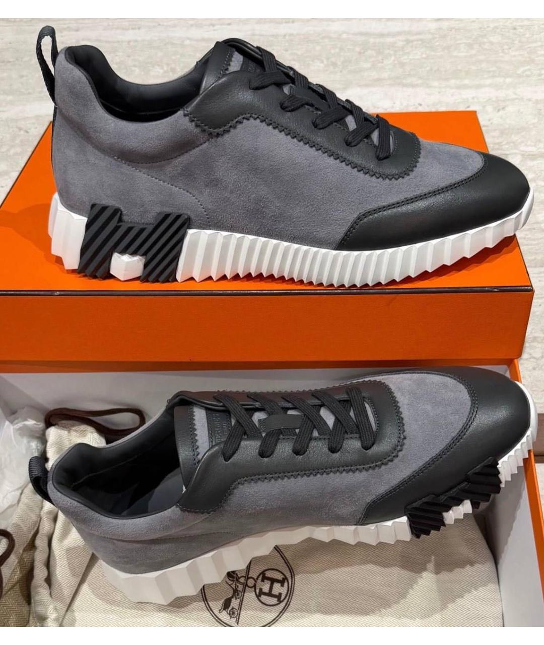 HERMES Серые замшевые низкие кроссовки / кеды, фото 6