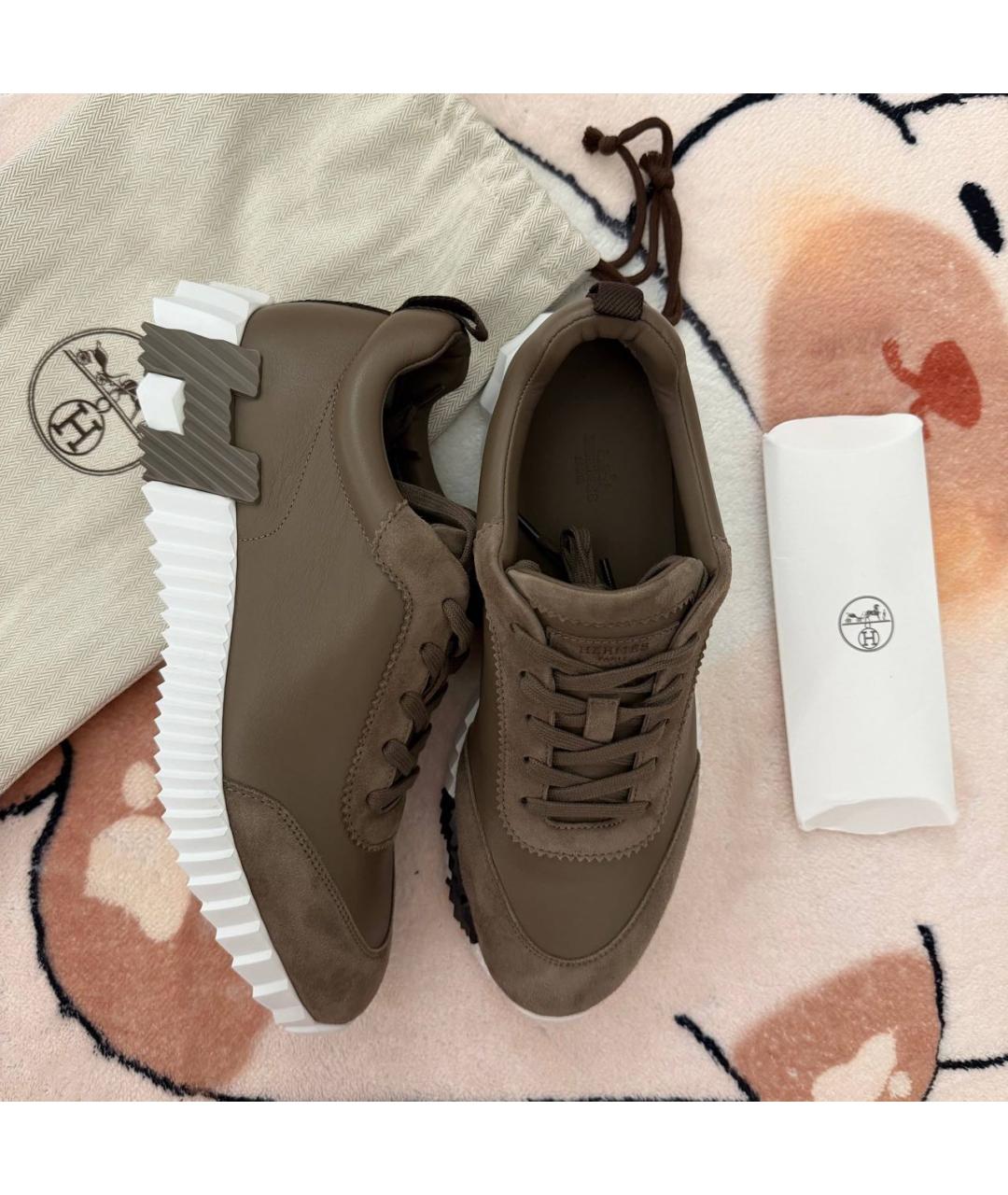HERMES Коричневые замшевые низкие кроссовки / кеды, фото 6