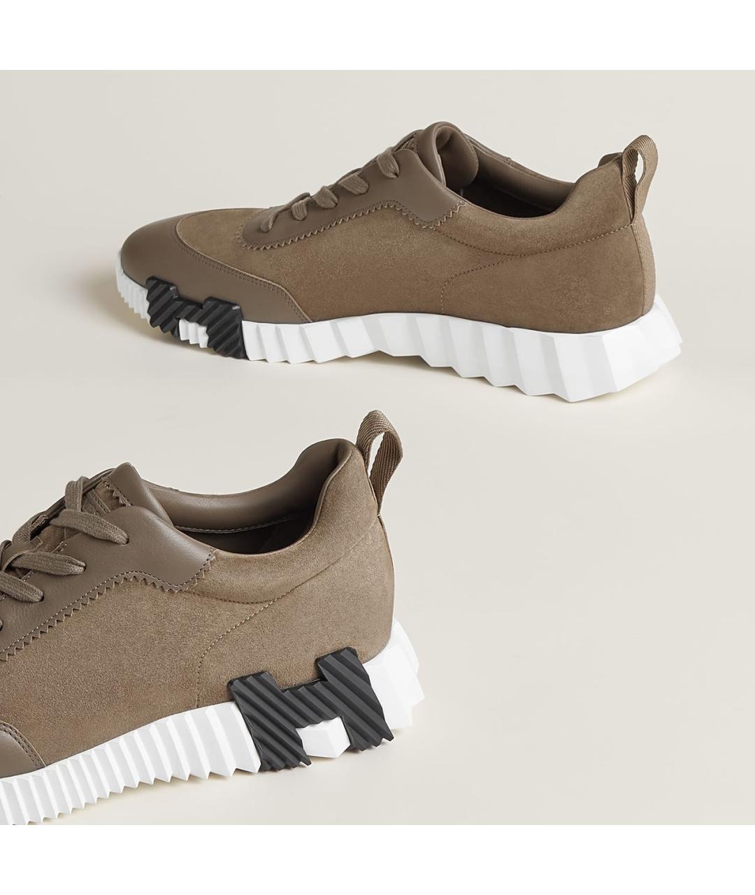 HERMES Коричневые замшевые низкие кроссовки / кеды, фото 4