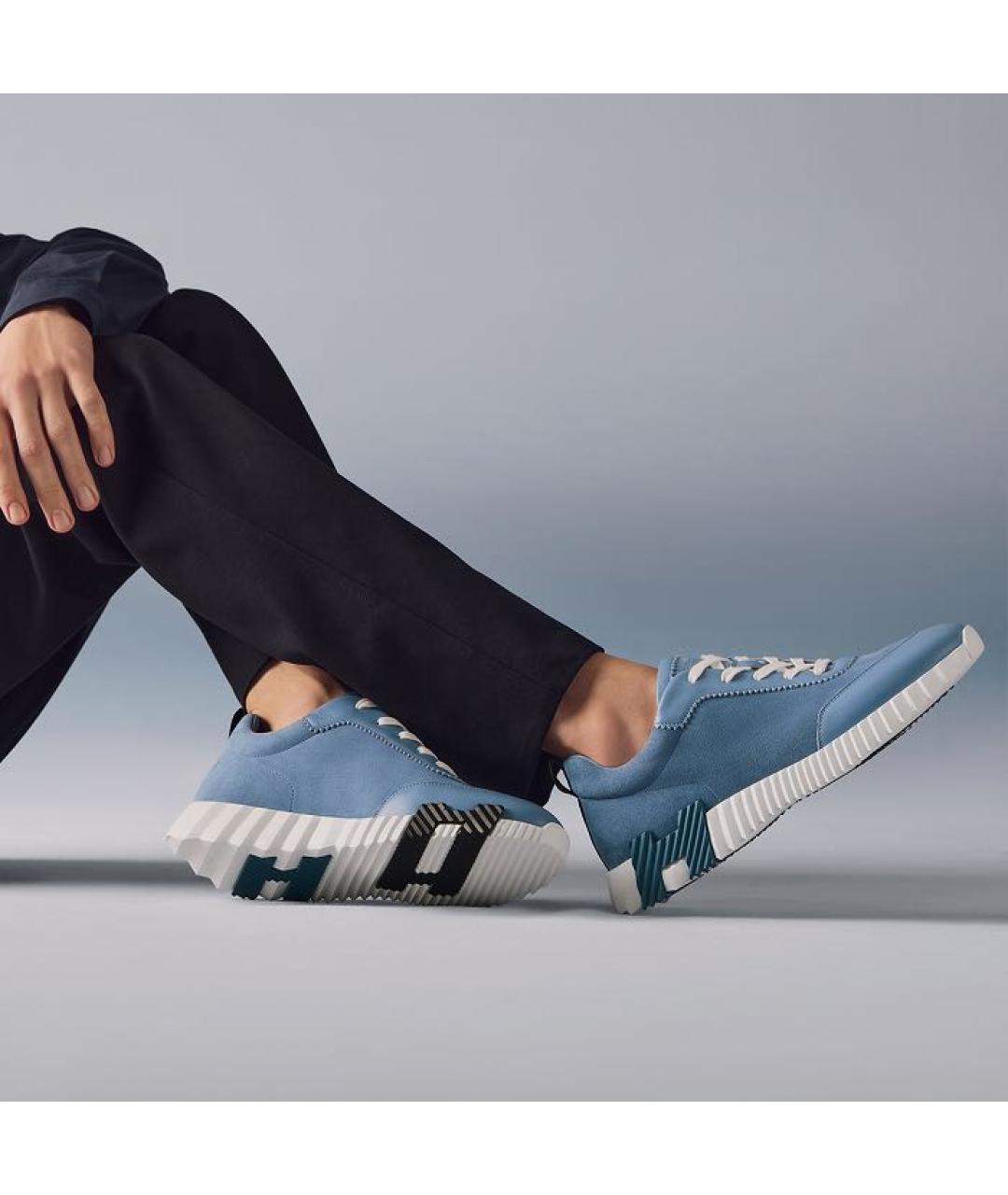 HERMES Голубые замшевые низкие кроссовки / кеды, фото 3