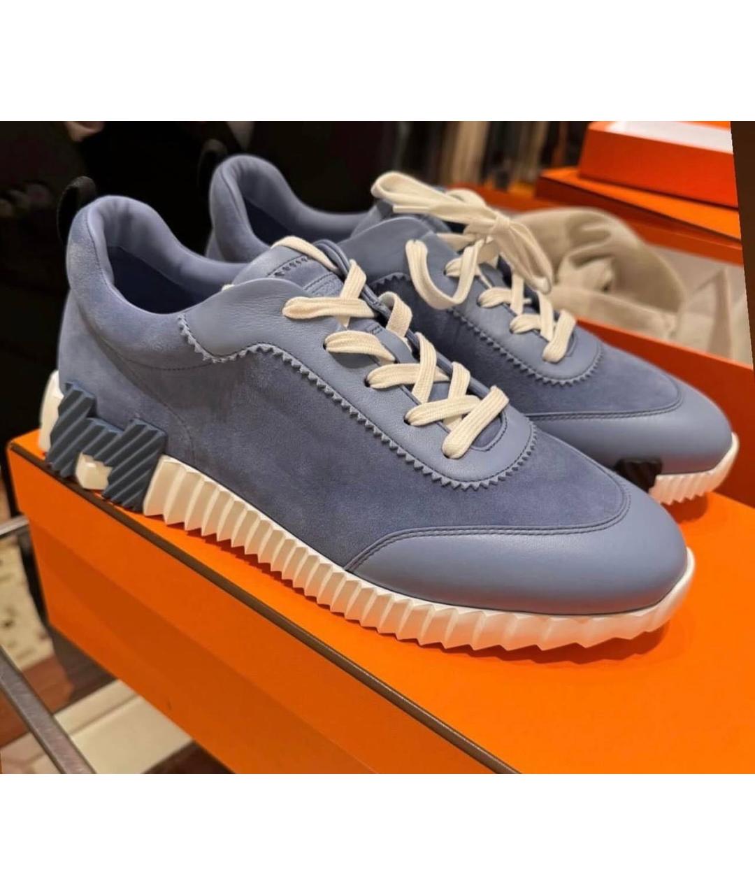 HERMES Голубые замшевые низкие кроссовки / кеды, фото 7