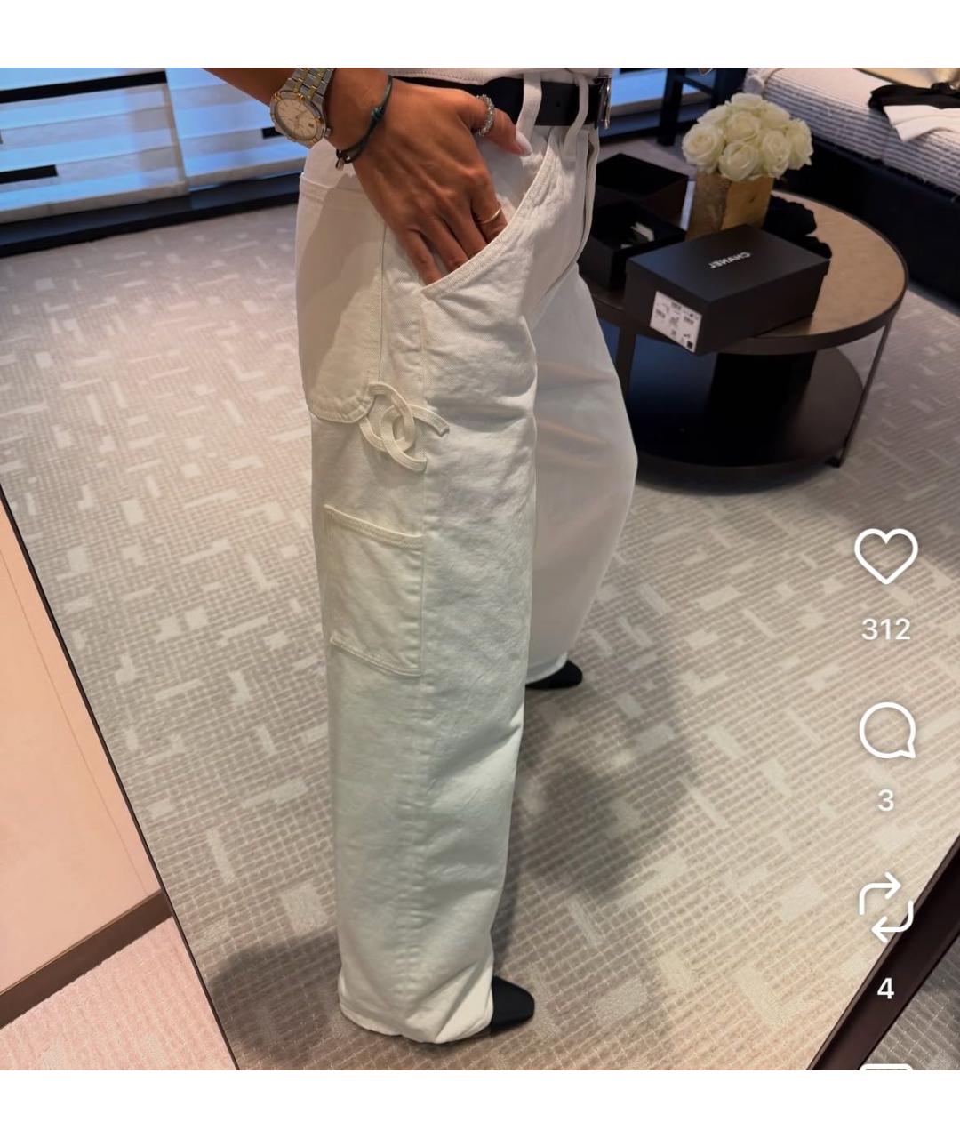 CHANEL Белые хлопковые прямые джинсы, фото 4